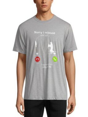 Mens T-shirt 1XL Grey Fishing Graphic Sorry I‎ Missed Your Call Angler Humor